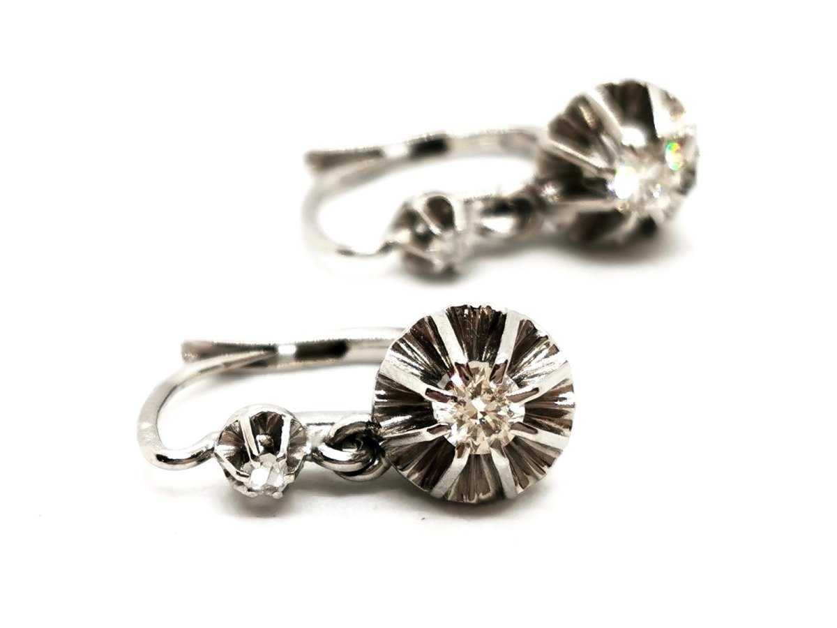 Boucles d'oreilles Dormeuses Or blanc Diamant - Castafiore