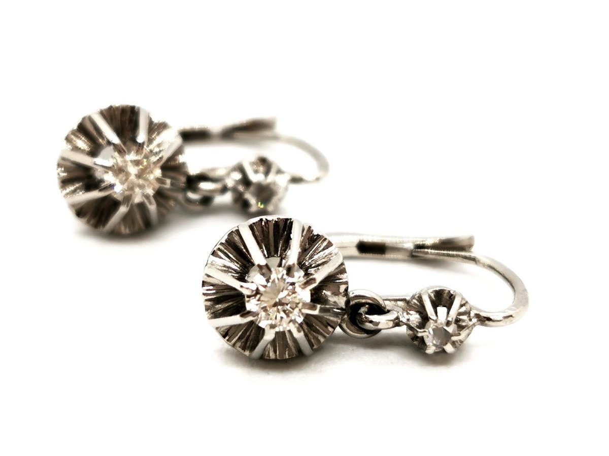 Boucles d'oreilles Dormeuses Or blanc Diamant - Castafiore
