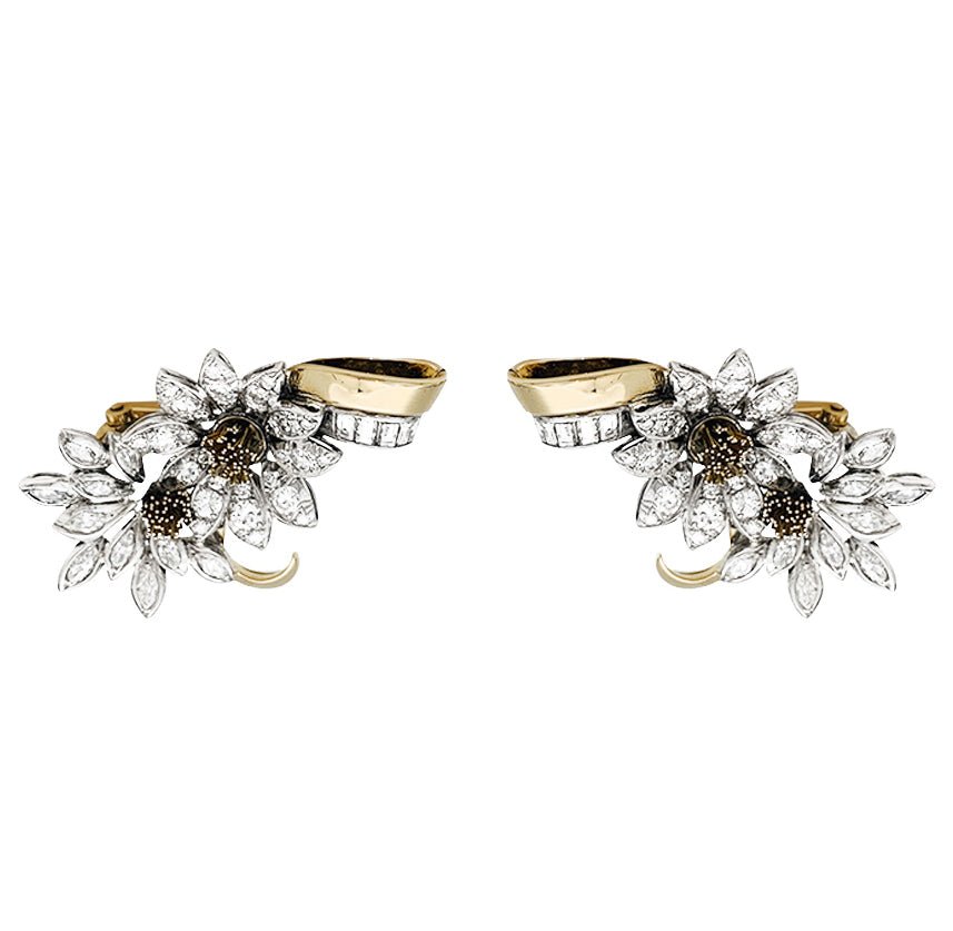 Boucles d'oreilles, "Edelweiss", en or jaune, platine et diamants - Castafiore