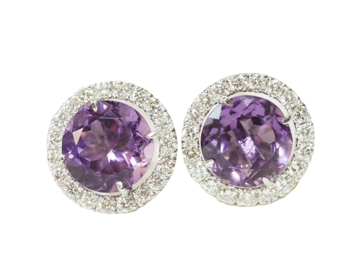 Boucles d'oreilles en or blanc, améthystes et diamants - Castafiore