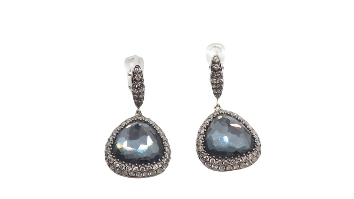 Boucles d'oreilles en or blanc, quartz et diamants - Castafiore