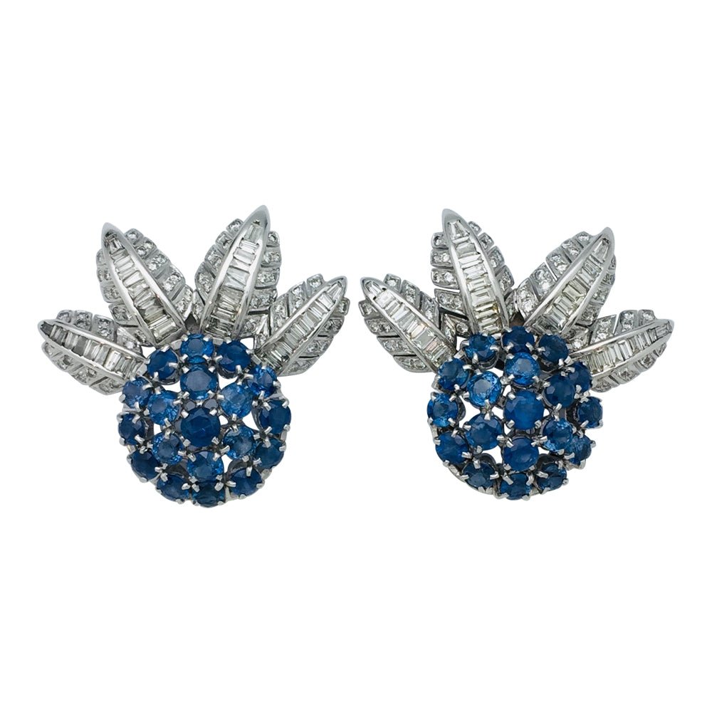 Boucles d'oreilles en or blanc, saphirs et diamants - Castafiore