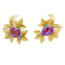 Boucles d'oreilles en or jaune, améthystes et turquoises - Castafiore