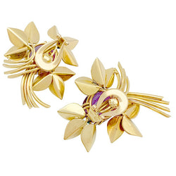 Boucles d'oreilles en or jaune, améthystes et turquoises - Castafiore