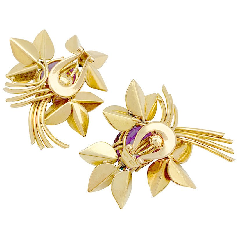 Boucles d'oreilles en or jaune, améthystes et turquoises - Castafiore