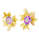 Boucles d'oreilles en or jaune, améthystes et turquoises - Castafiore