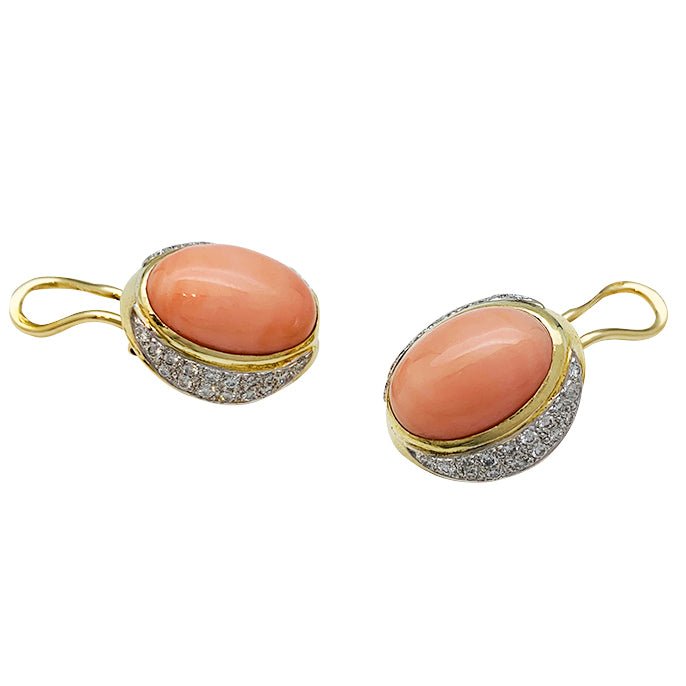 Boucles d'oreilles en or jaune, corail et diamants - Castafiore