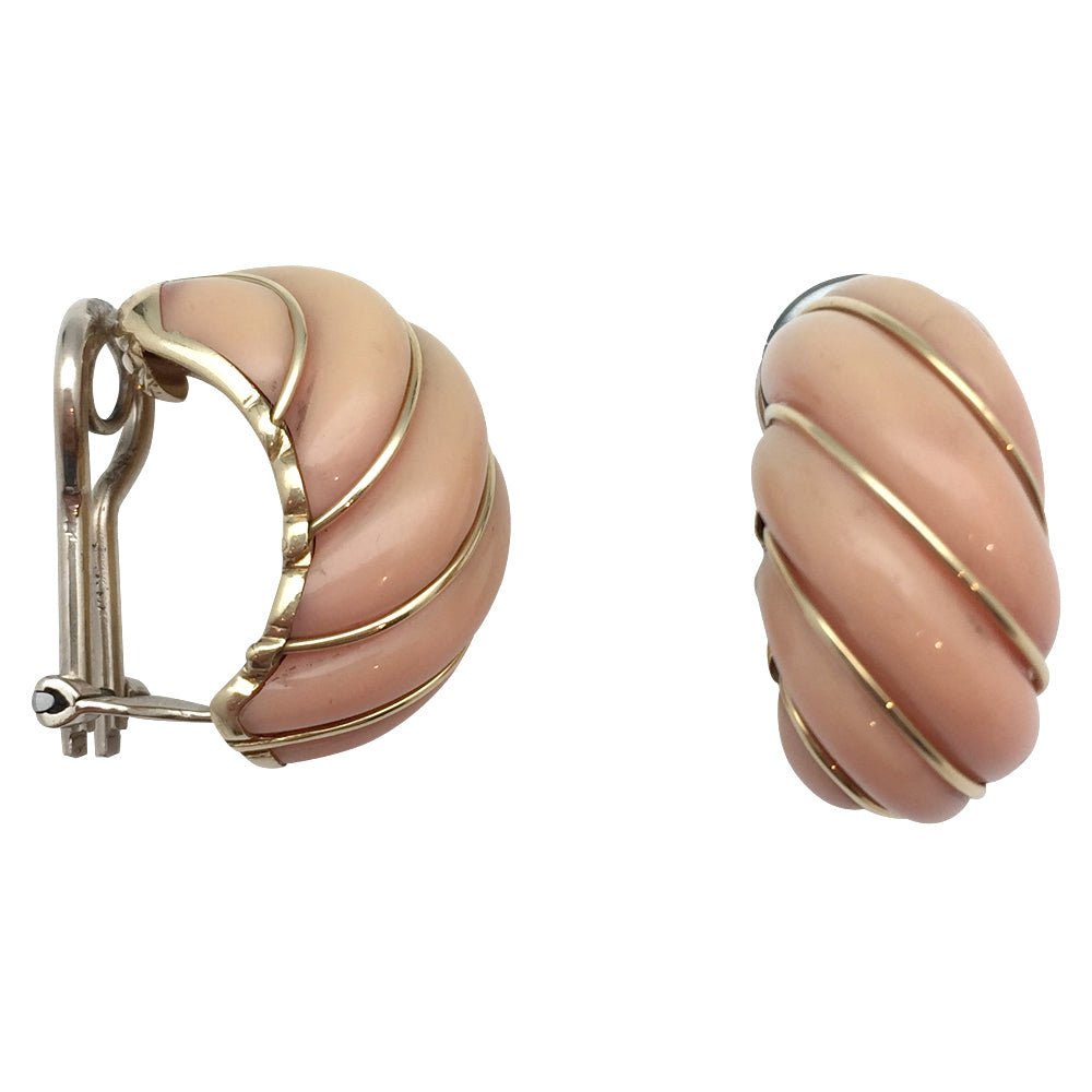 Boucles d'oreilles en or jaune et corail rose - Castafiore