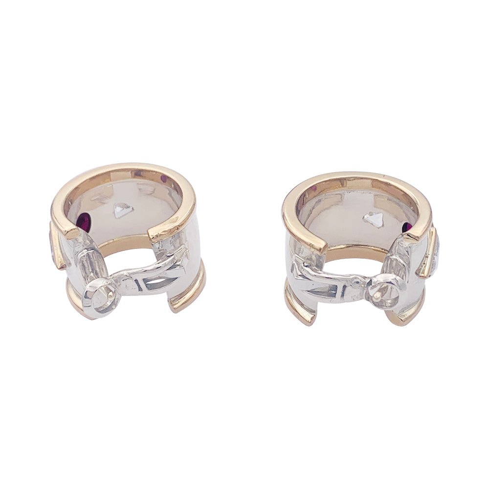 Boucles d'oreilles en or jaune et or blanc avec rubis et diamants. - Castafiore