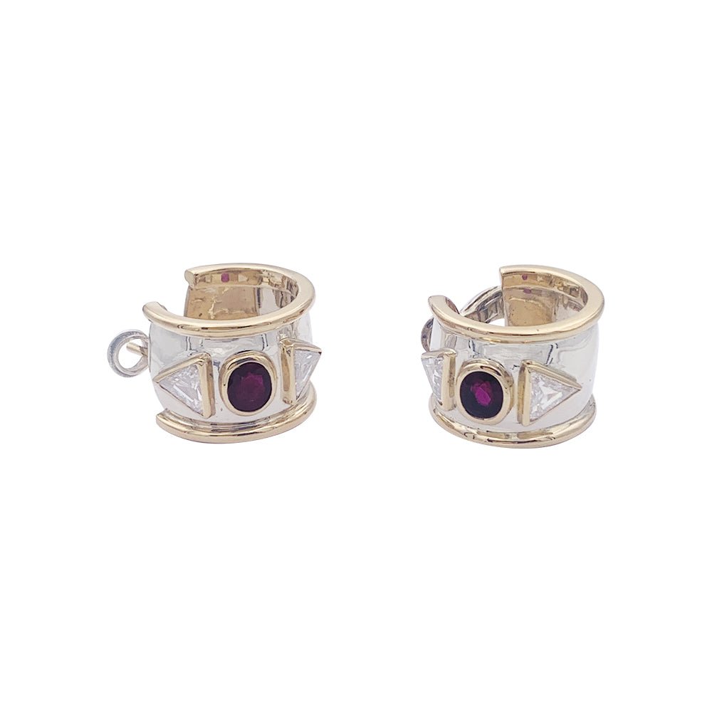 Boucles d'oreilles en or jaune et or blanc avec rubis et diamants. - Castafiore