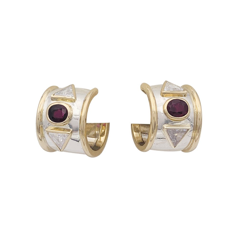 Boucles d'oreilles en or jaune et or blanc avec rubis et diamants. - Castafiore
