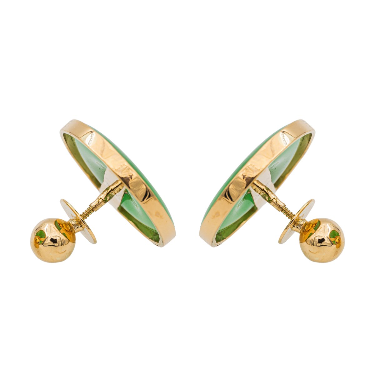 Boucles d'oreilles en or jaune, jade et diamans - Castafiore