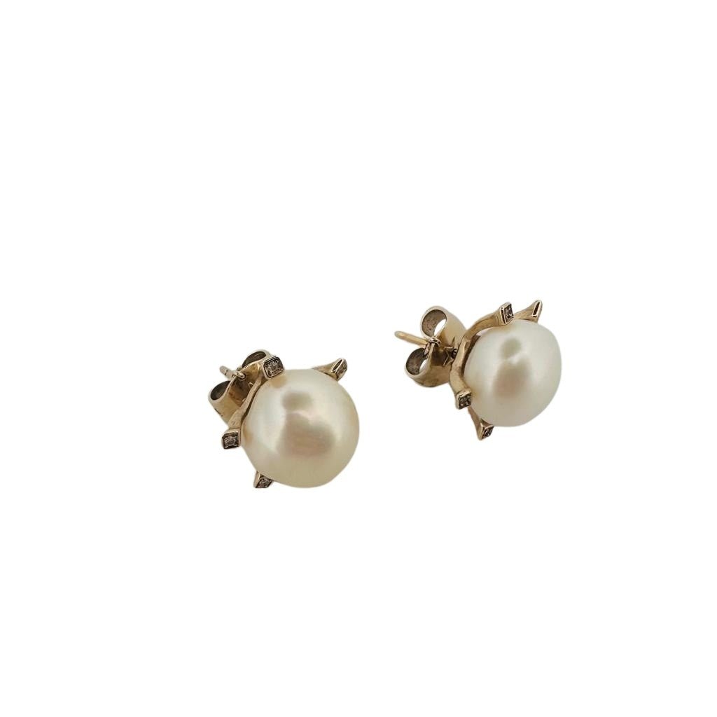 Boucles d'oreilles en or jaune, perle et diamants - Castafiore