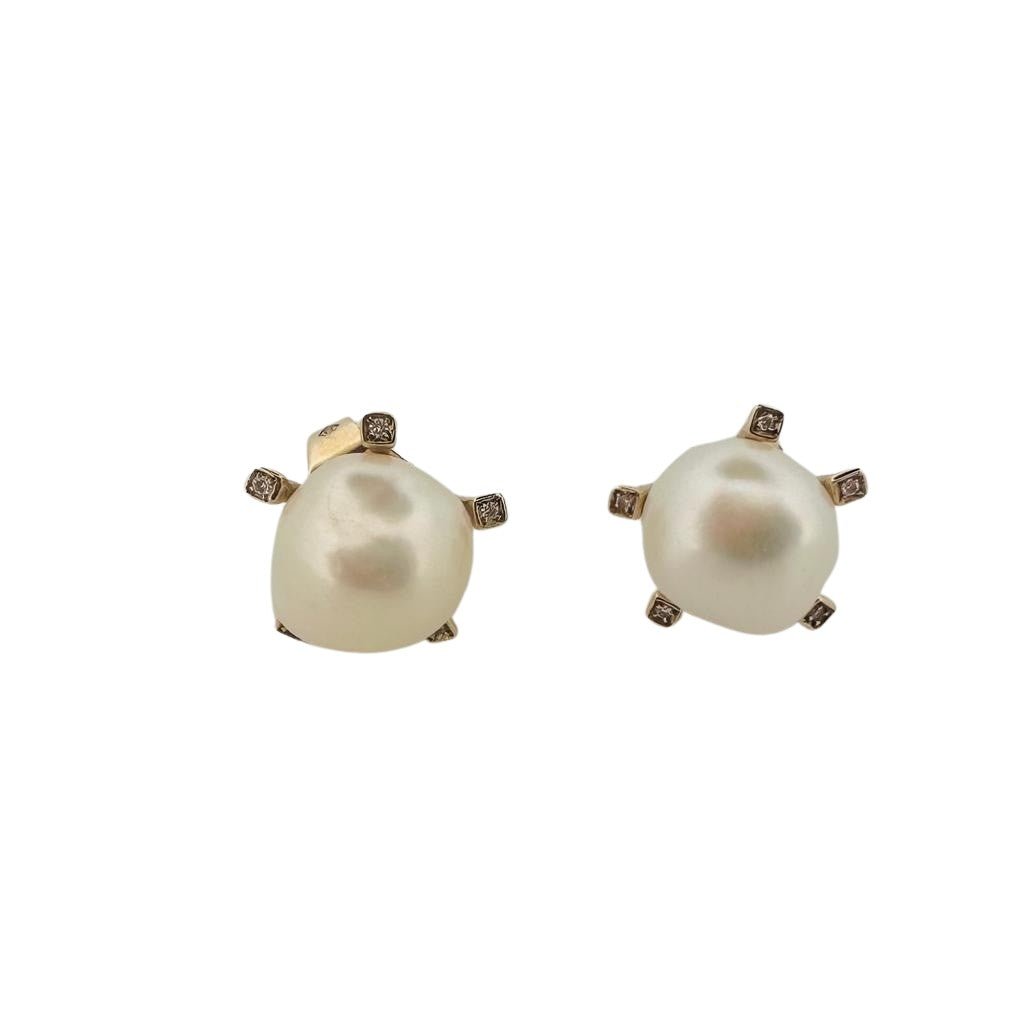 Boucles d'oreilles en or jaune, perle et diamants - Castafiore
