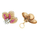 Boucles d'oreilles en or rose des années 1940 pierres rouges, brillants - Castafiore