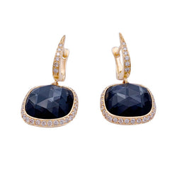 Boucles d'oreilles en or rose, hématite, quartz et diamants - Castafiore