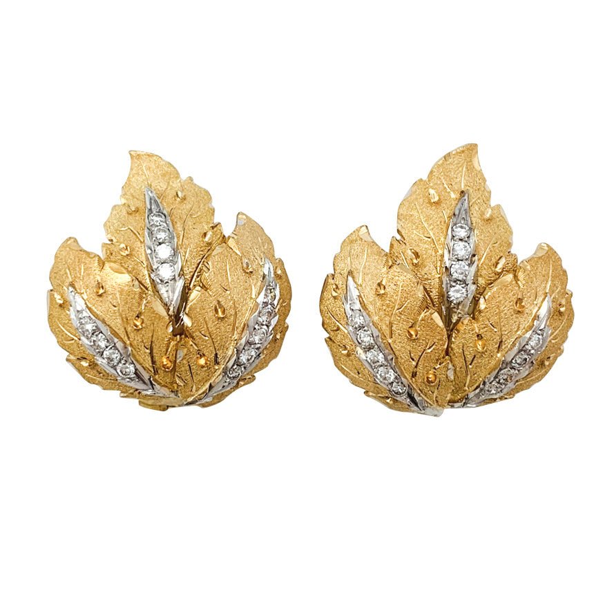 Boucles d'oreilles feuillages 2 ors et diamants - Castafiore