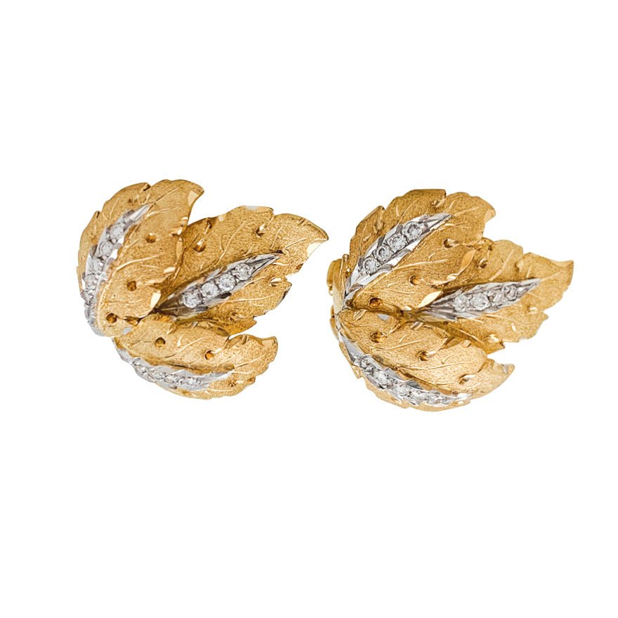 Boucles d'oreilles feuillages 2 ors et diamants - Castafiore