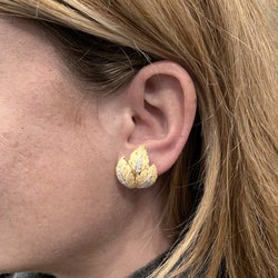 Boucles d'oreilles feuillages 2 ors et diamants - Castafiore