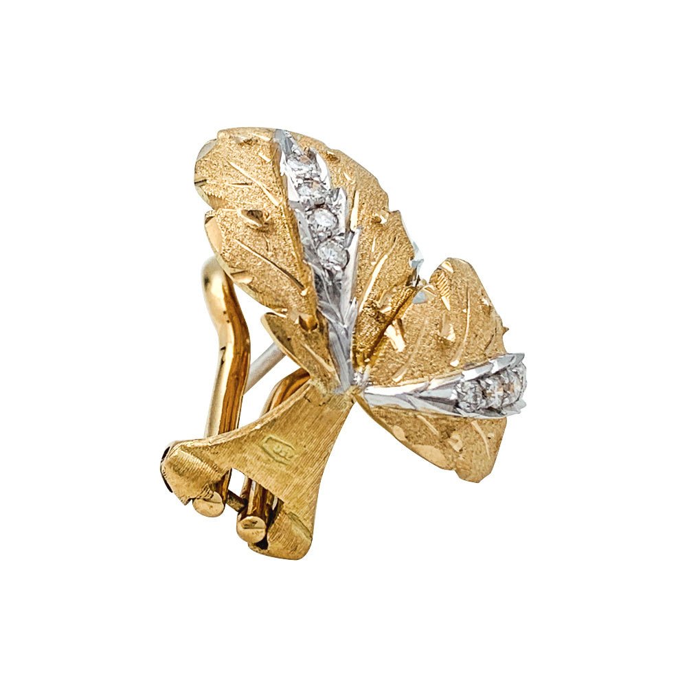 Boucles d'oreilles feuillages 2 ors et diamants - Castafiore