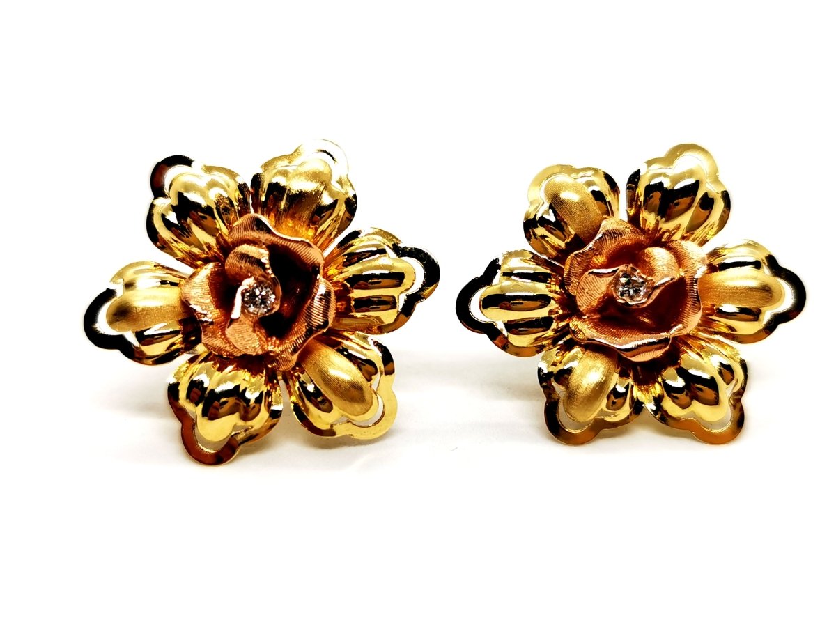 Boucles d'oreilles Fleur Or jaune Diamant - Castafiore