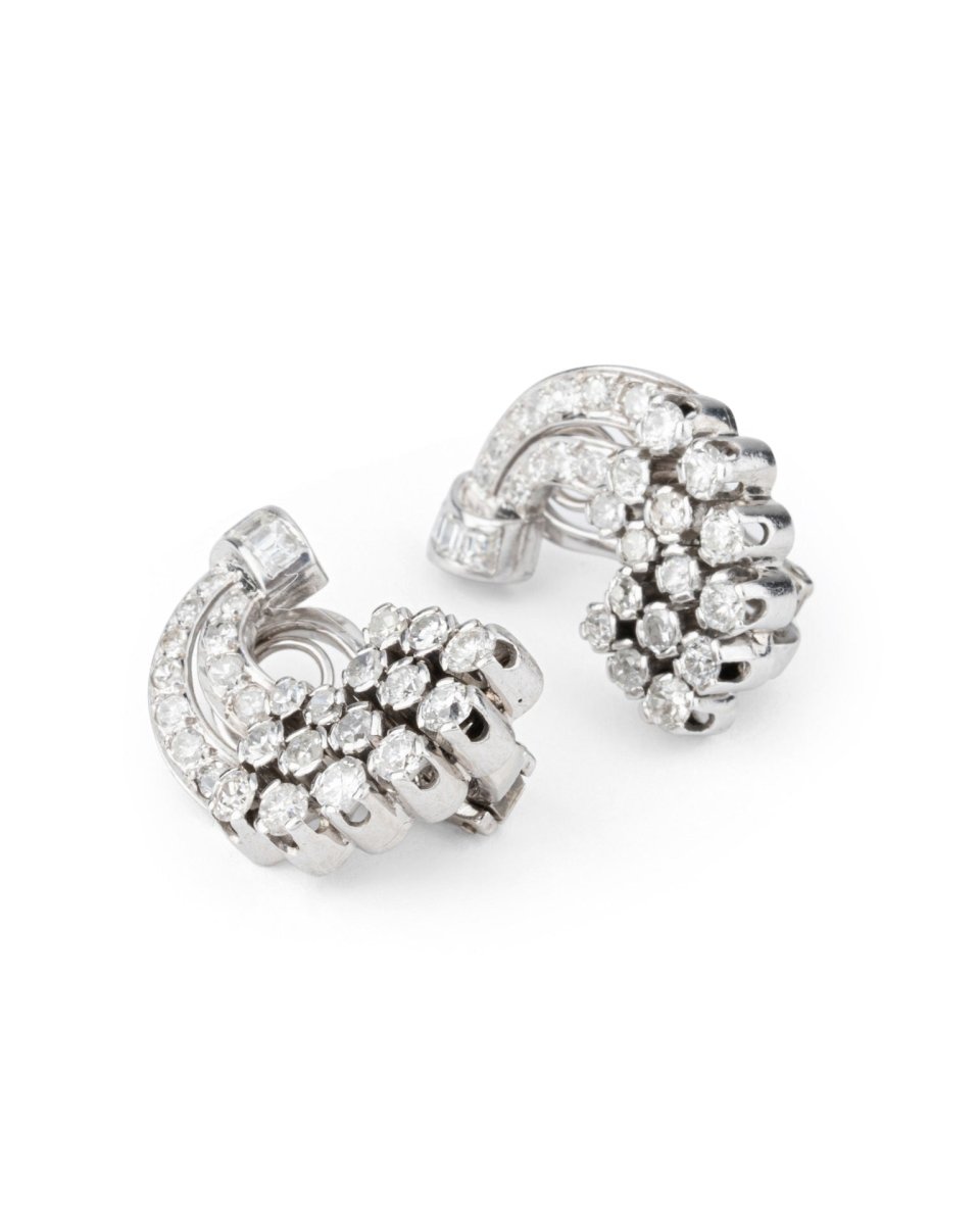 Boucles d'oreilles Lune en platine et diamants - Castafiore