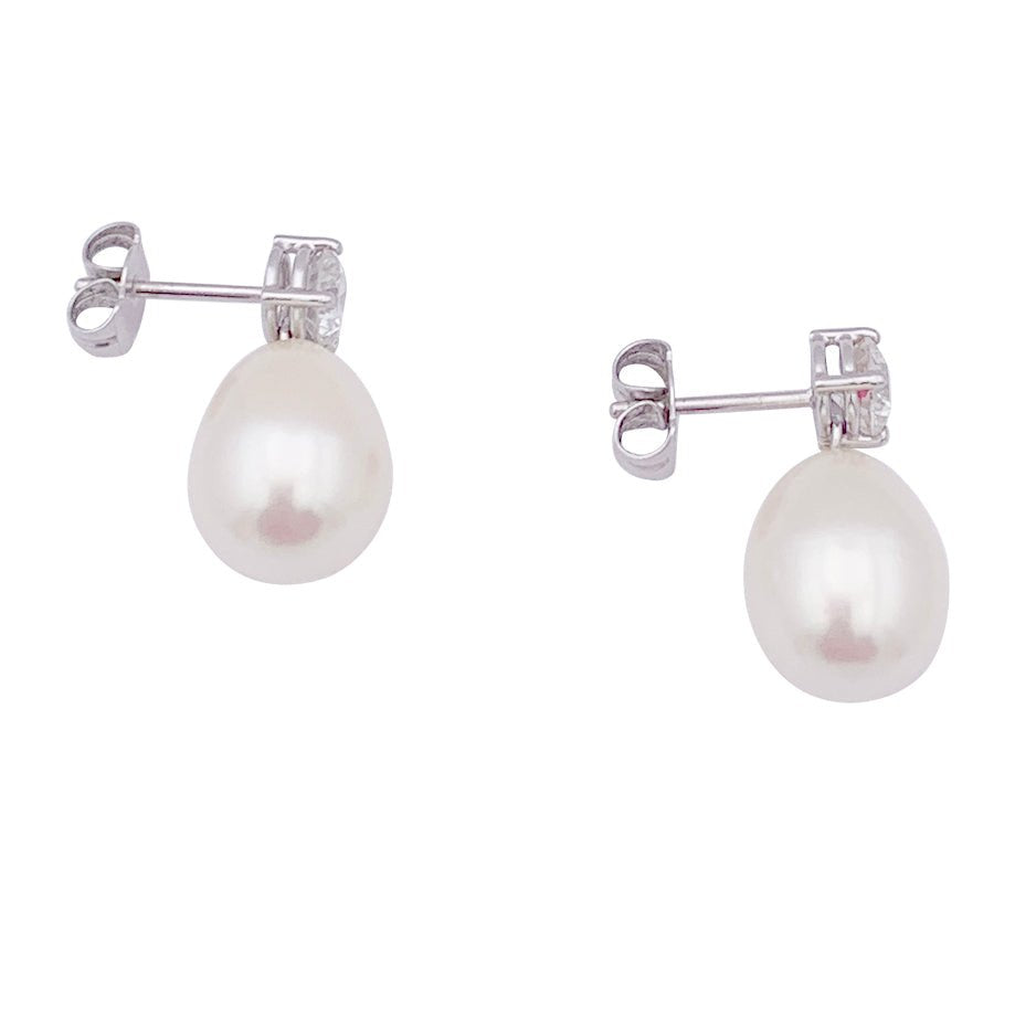 Boucles d'oreilles or blanc, diamants et perles - Castafiore