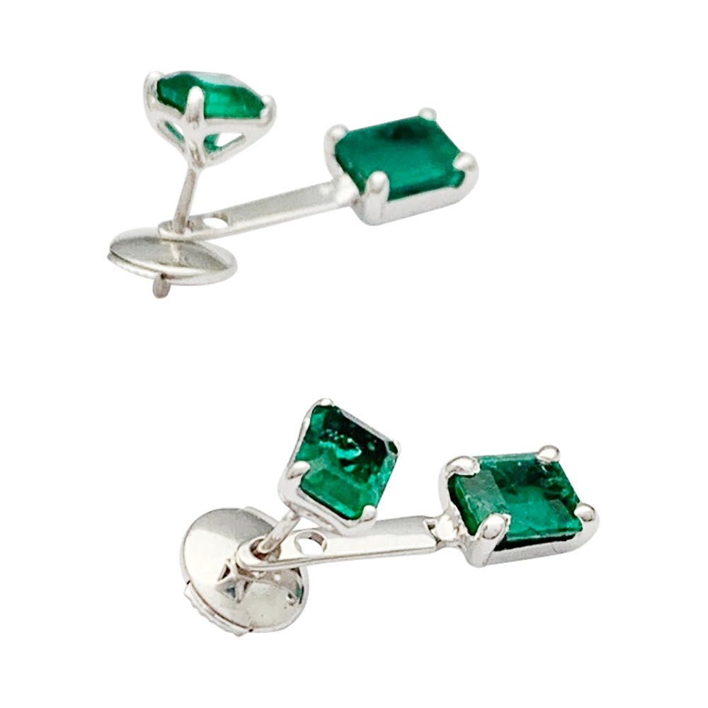Boucles d'oreilles or blanc émeraudes - Castafiore
