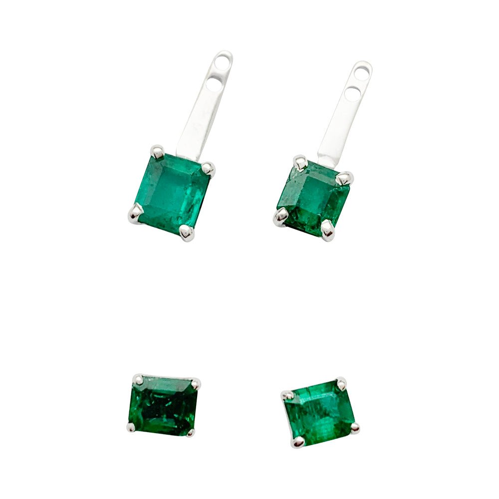 Boucles d'oreilles or blanc émeraudes - Castafiore