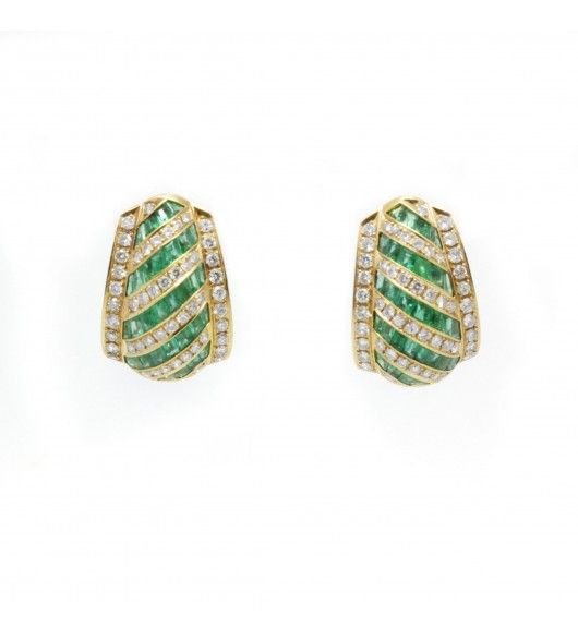 Boucles d'oreilles - Or. diamants et émeraudes - Castafiore