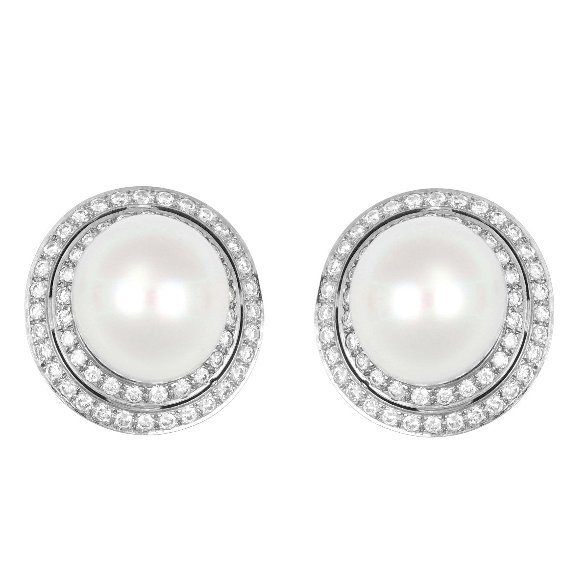 Boucles d'oreilles Or Gris, Perle et Diamants - Castafiore