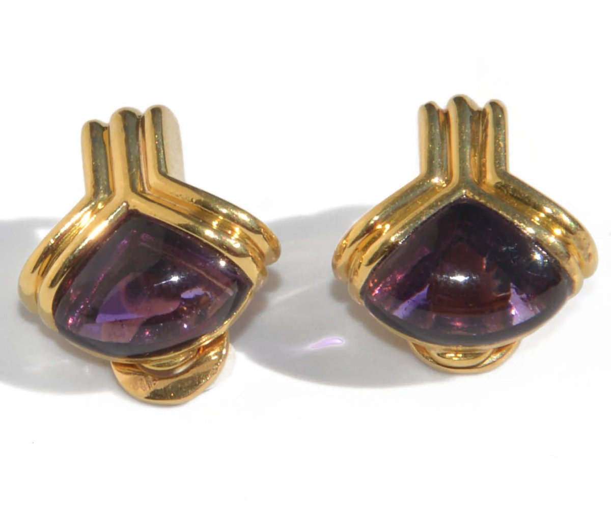 Boucles d'oreilles or jaune de la maison Bvlgari en améthyste - Castafiore