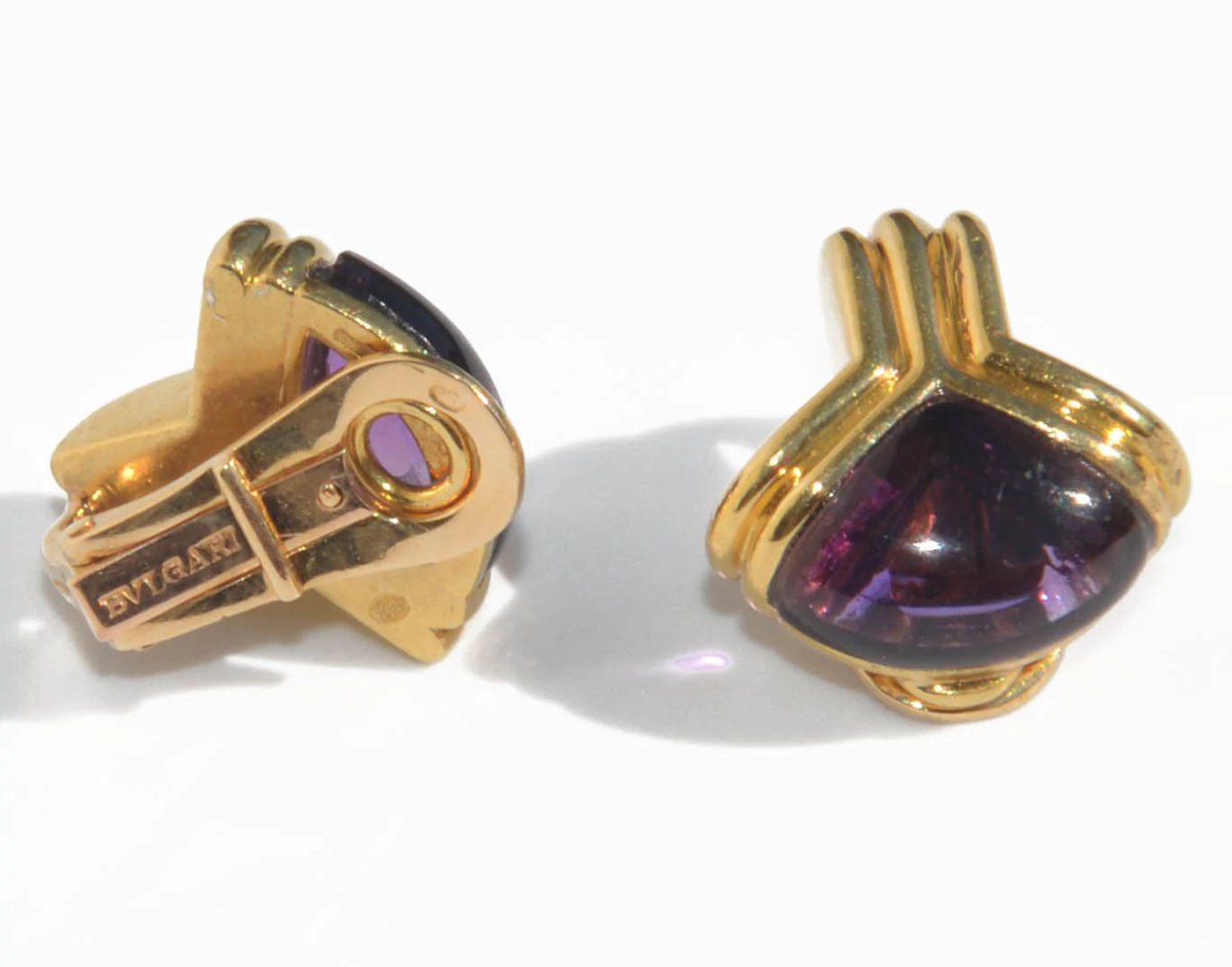 Boucles d'oreilles or jaune de la maison Bvlgari en améthyste - Castafiore