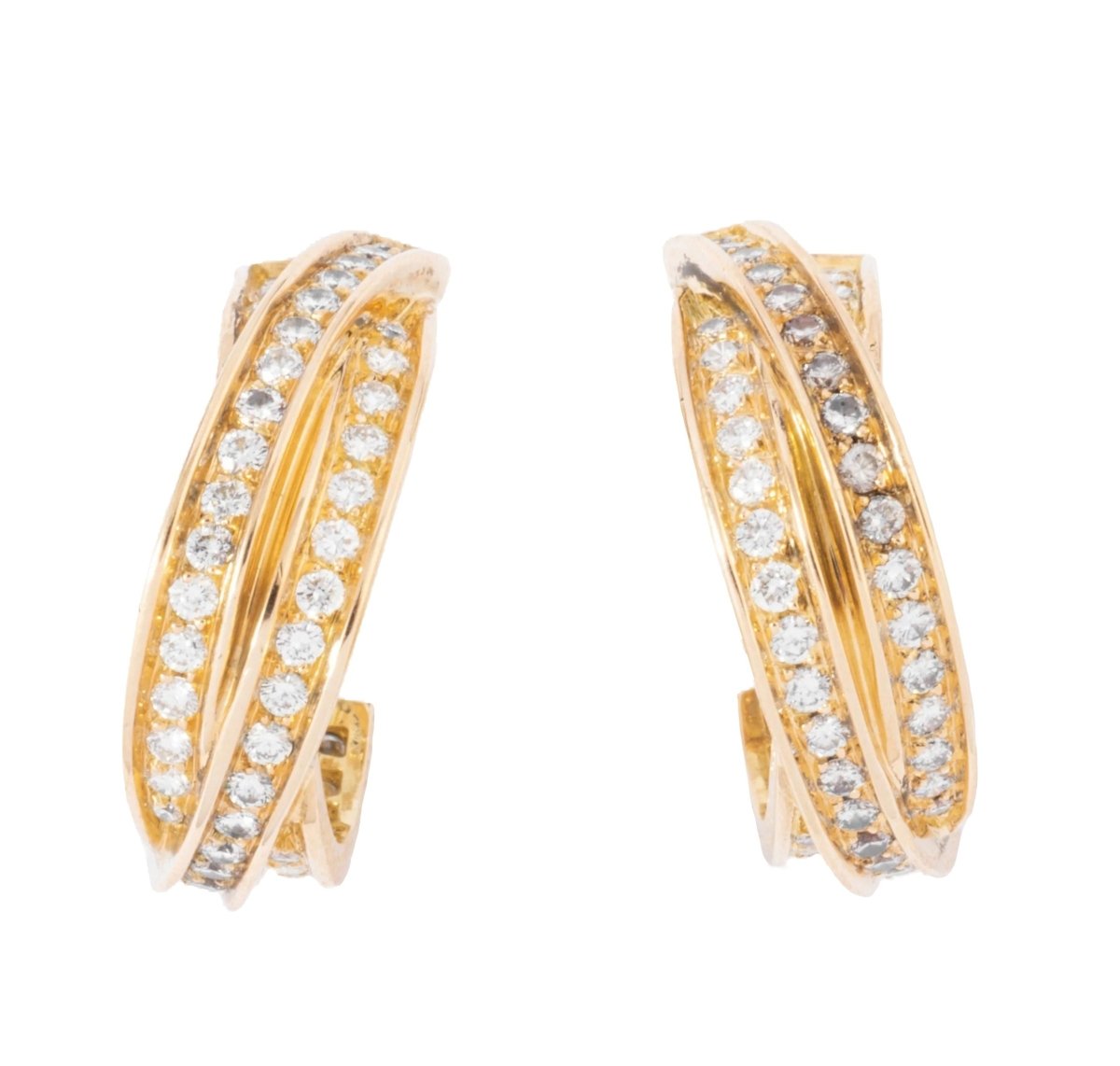 Boucles d'oreilles or jaune et diamant de la maison Cartier modèle Trinity - Castafiore