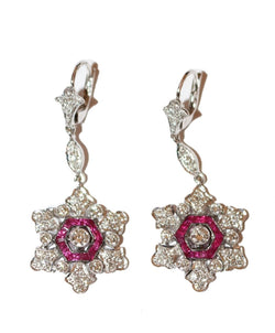 Boucles d’oreilles Pendantes DIAFINI en or blanc et diamants et rubis - Castafiore