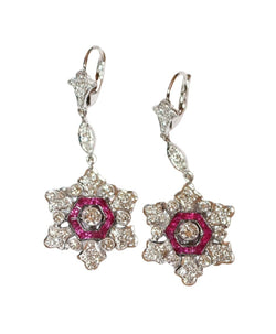 Boucles d’oreilles Pendantes DIAFINI en or blanc et diamants et rubis - Castafiore