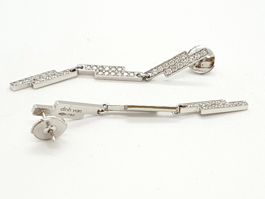 Boucles d'oreilles Pendantes DINH VAN "Seventies" en or blanc et diamants - Castafiore