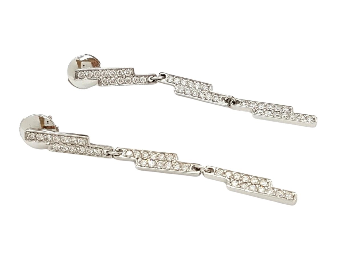 Boucles d'oreilles Pendantes DINH VAN "Seventies" en or blanc et diamants - Castafiore