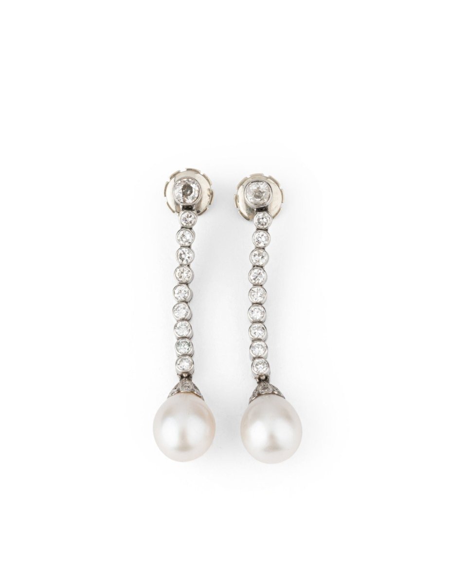 Boucles d'oreilles Pendantes en or blanc, perles et diamants - Castafiore