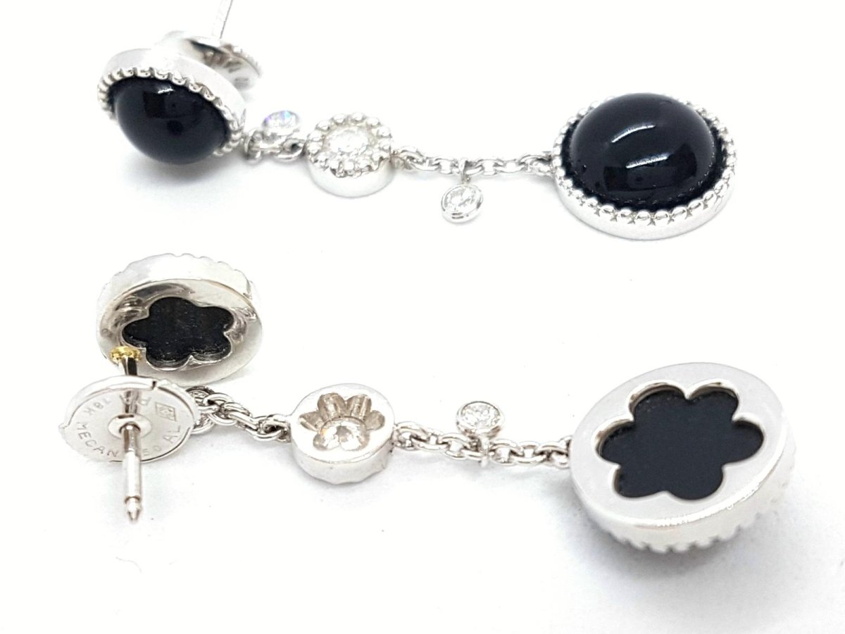 Boucles d'oreilles Pendantes SUSIE OTÉRO en or blanc, onyx et diamants - Castafiore