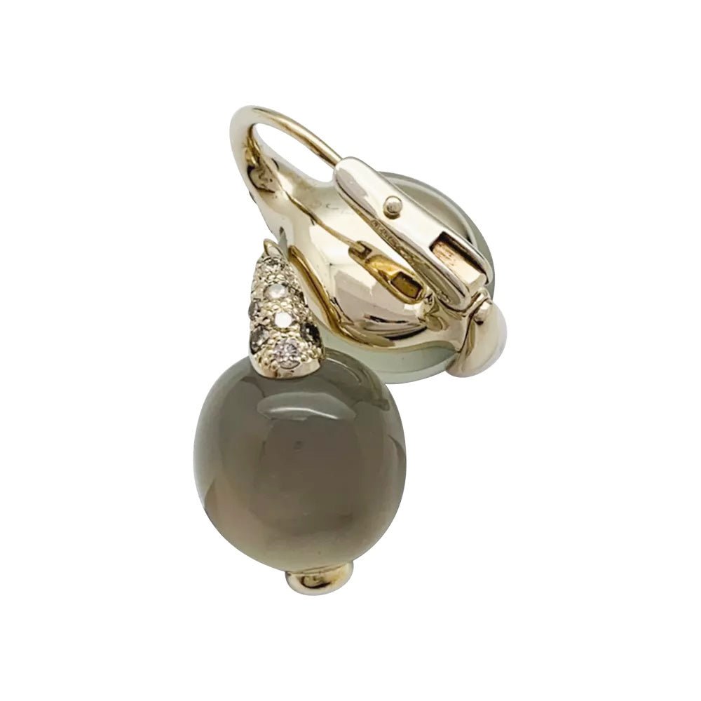 Boucles d'oreilles Pomellato, "Luna", or naturel, diamants et pierre de lune - Castafiore
