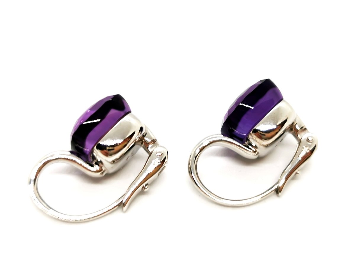 Boucles d'oreilles POMELLATO "Nudo Classic" en or blanc et améthyste - Castafiore