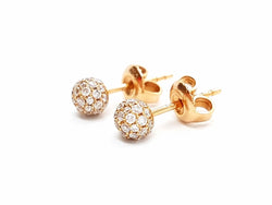 Boucles d'oreilles Puces boules pavées diamants en or rose - Castafiore