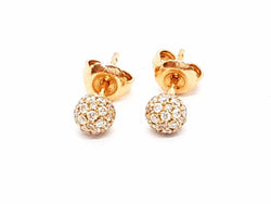 Boucles d'oreilles Puces boules pavées diamants en or rose - Castafiore
