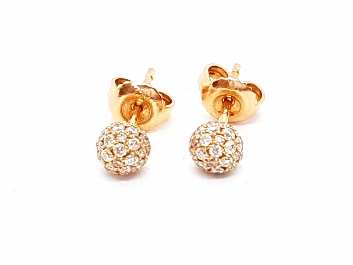 Boucles d'oreilles Puces boules pavées diamants en or rose - Castafiore