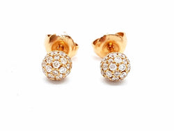 Boucles d'oreilles Puces boules pavées diamants en or rose - Castafiore