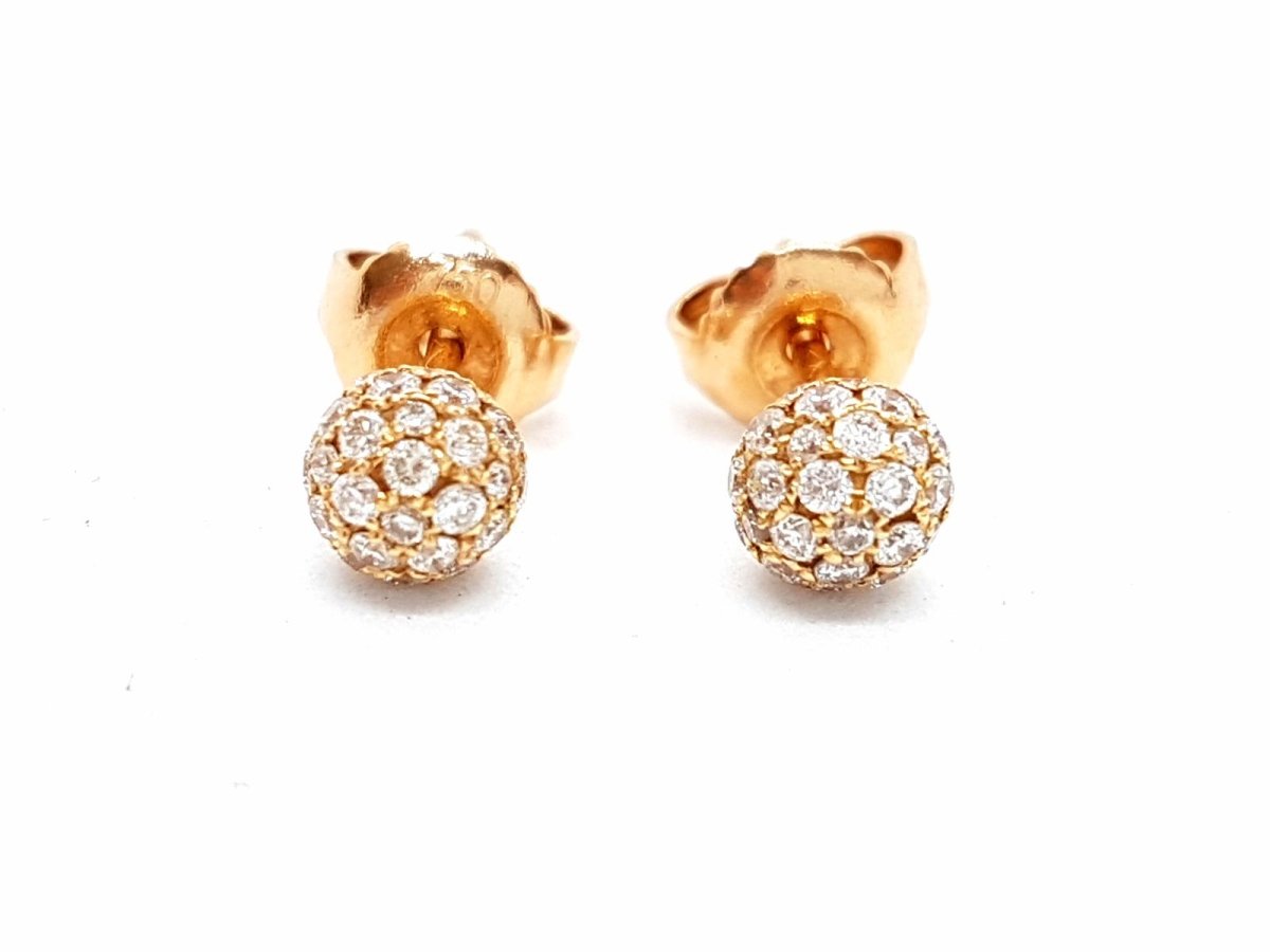 Boucles d'oreilles Puces boules pavées diamants en or rose - Castafiore