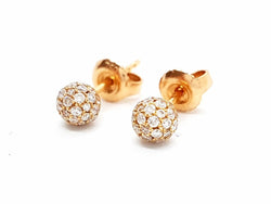 Boucles d'oreilles Puces boules pavées diamants en or rose - Castafiore