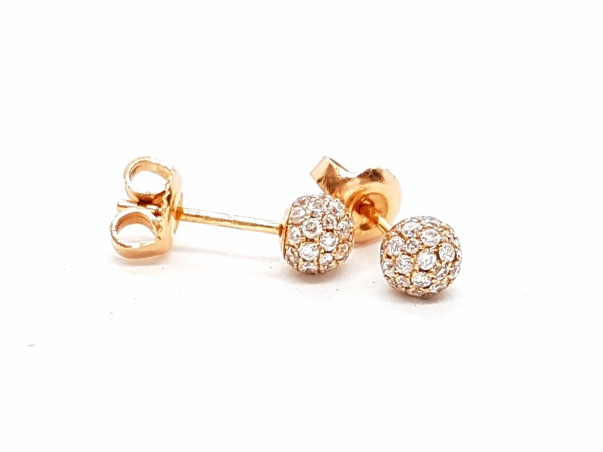 Boucles d'oreilles Puces boules pavées diamants en or rose - Castafiore