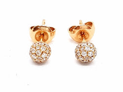 Boucles d'oreilles Puces boules pavées diamants en or rose - Castafiore